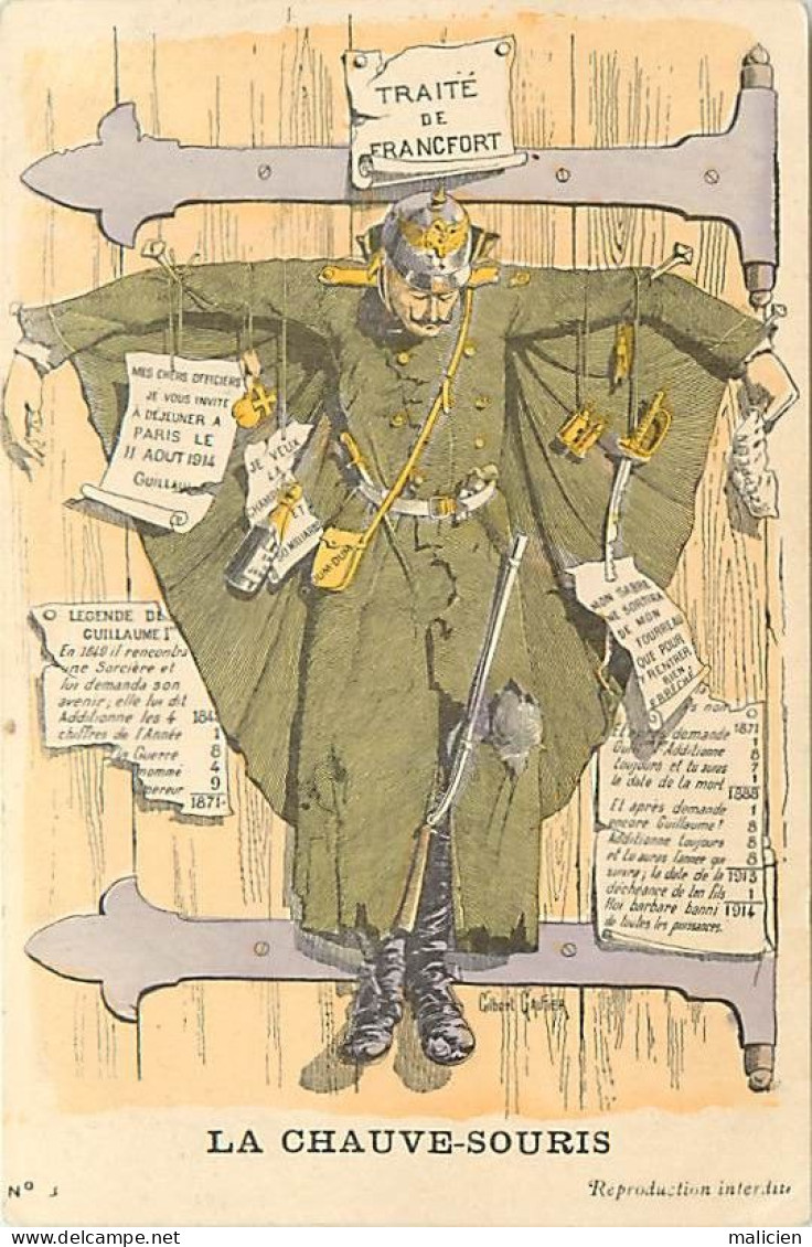 - Guerre 1914-18 -ref-N470- Guilaume II Chauve Souris - Traité De Francfort - Illustrateur Gilbert Gauthier -  Animaux - - Guerre 1914-18