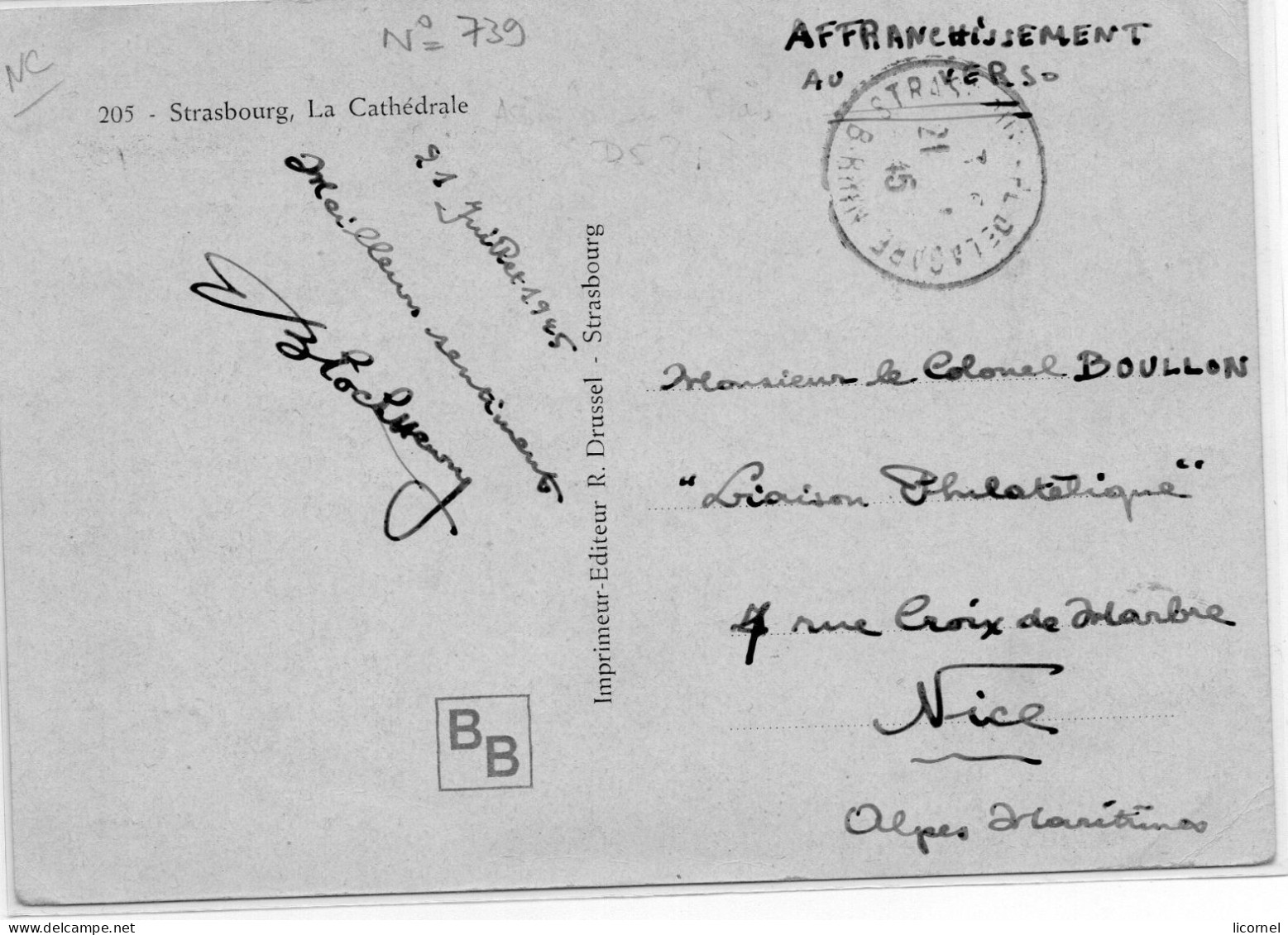 Carte Maxi  1945  STRASBOURG - 1940-1949