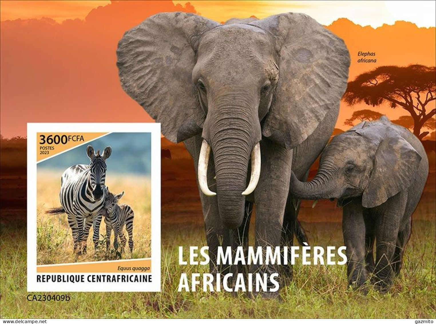 Centrafrica 2023, Animals, Elephant, Zebra, BF IMPERFORATED - Elefanten