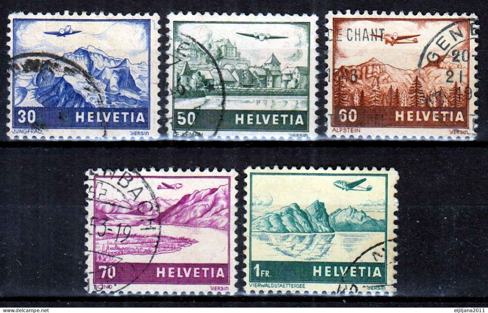 Switzerland / Helvetia / Schweiz / Suisse 1941 ⁕ Airmail / Flugzeug über Landschaften ⁕ 5v Used - Gebraucht