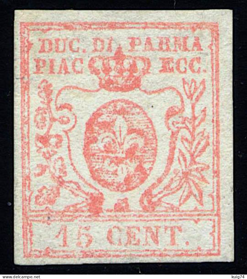 1857-59 PARMA 15 CENT. VERMIGLIO CHIARO N.9a NUOVO SENZA GOMMA - UNUSED WITHOUT GUM - Parme