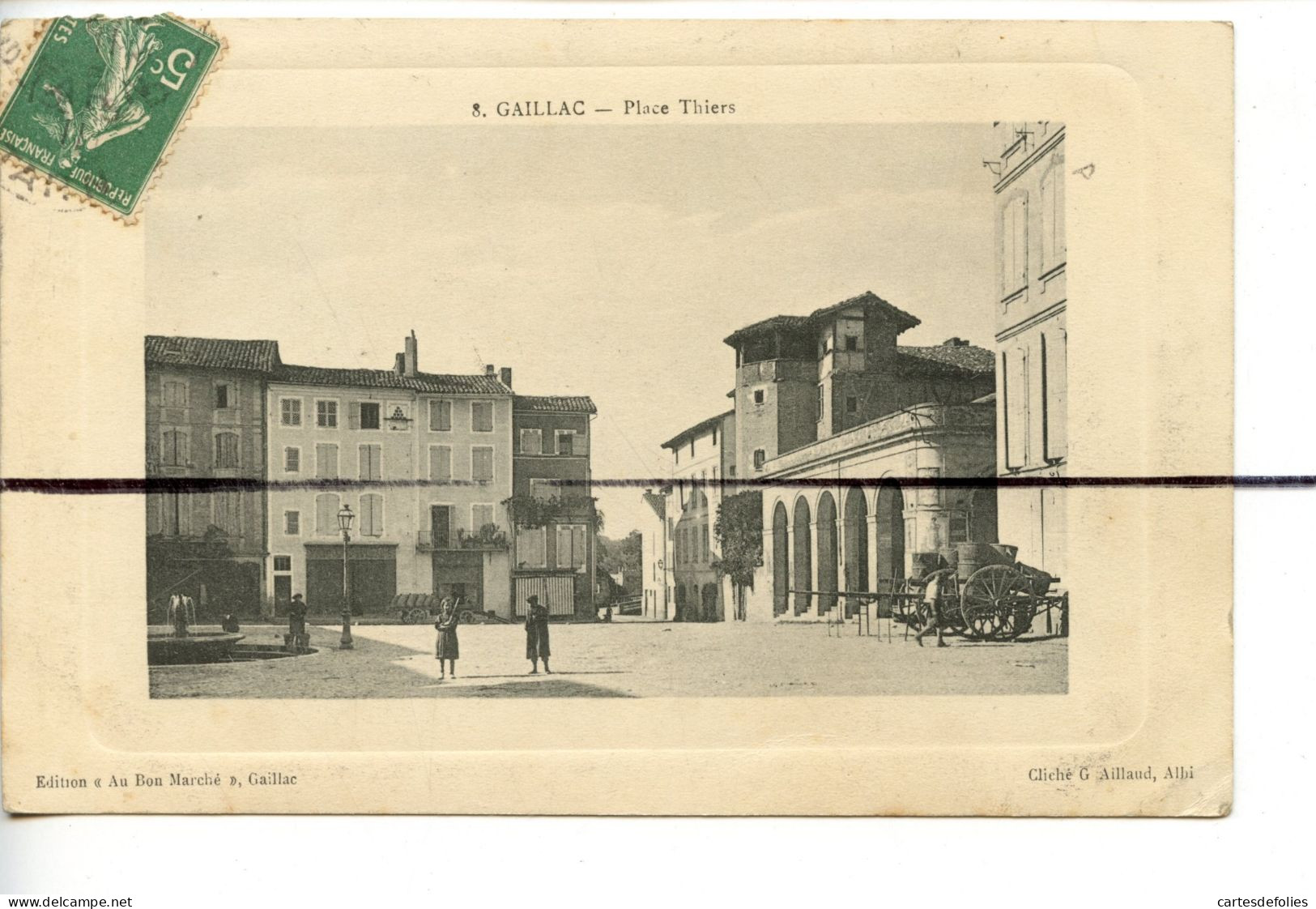 CPA . Tarn. D81. GAILLAC. La Place THIERS . Charrette A Bras , Attelage - Gaillac