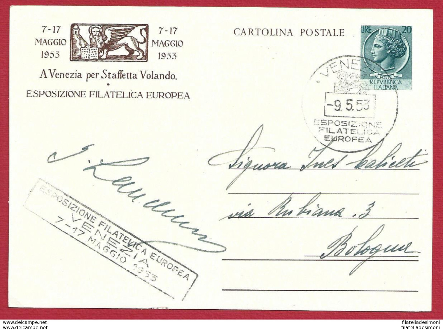 1953 Repubblica - C 149 - L 20 Esposizione Filatelica Europea USATA - Entiers Postaux