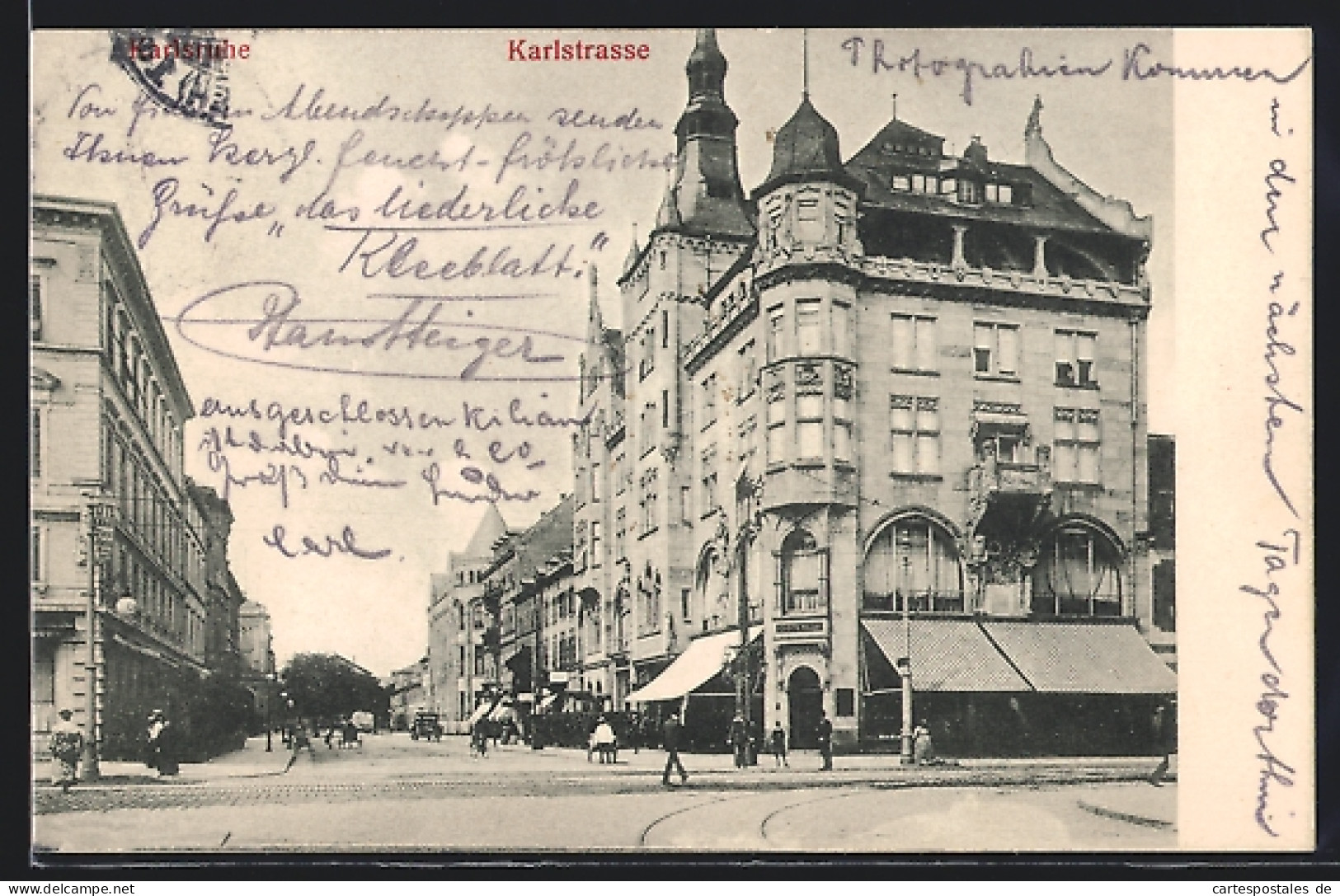 AK Karlsruhe, Karlstrasse, Kreuzung Mit Geschäften  - Karlsruhe