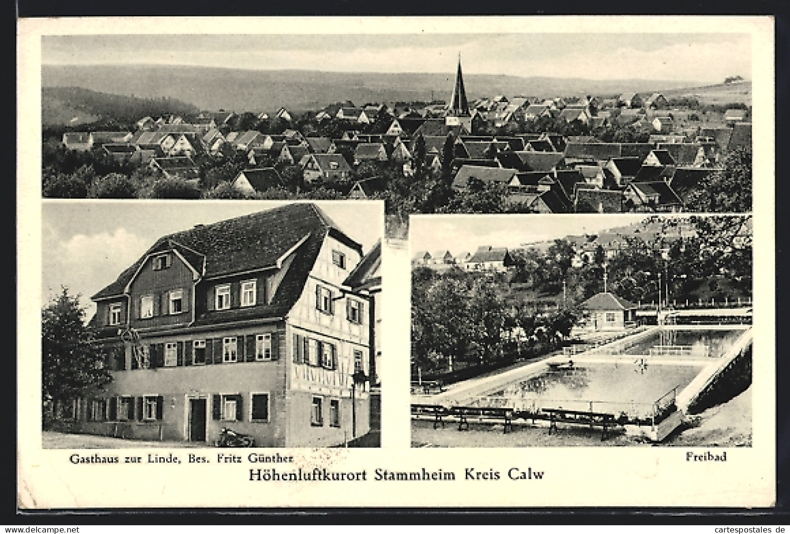 AK Stammheim /Calw, Gasthaus Zur Linde, Freibad  - Calw