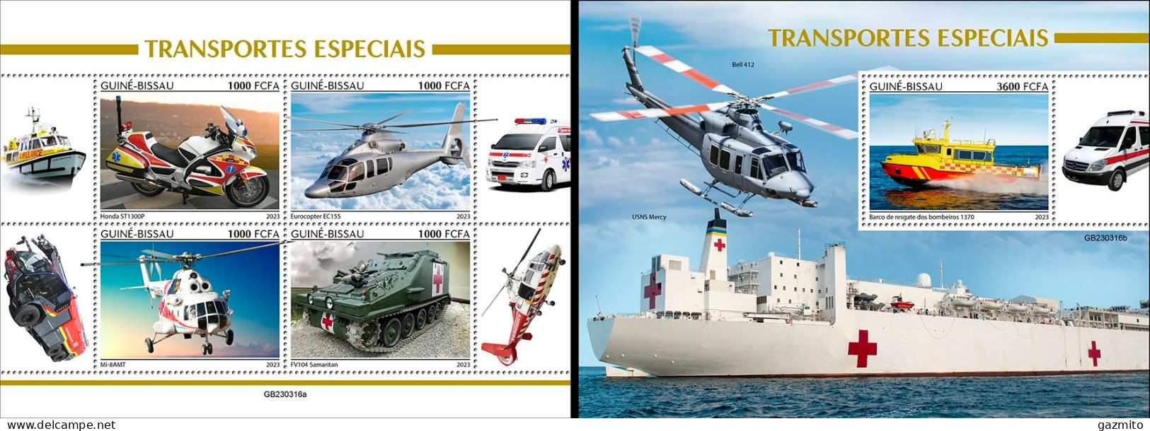 Guinea Bissau 2023, Transport, Helicopter, Boat, Red Cross, 4val In BF +BF - Helicopters