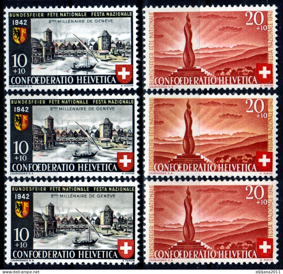 Switzerland / Helvetia / Schweiz / Suisse 1942 ⁕ Pro Patria Mi.408-409 X3 ⁕ 6v MNH - Ungebraucht