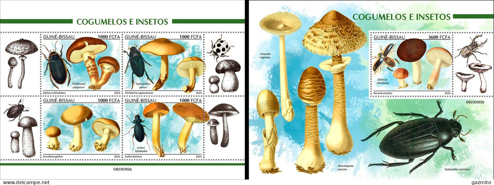 Guinea Bissau 2023, Mushrooms And Insects, 4val In BF +BF - Käfer