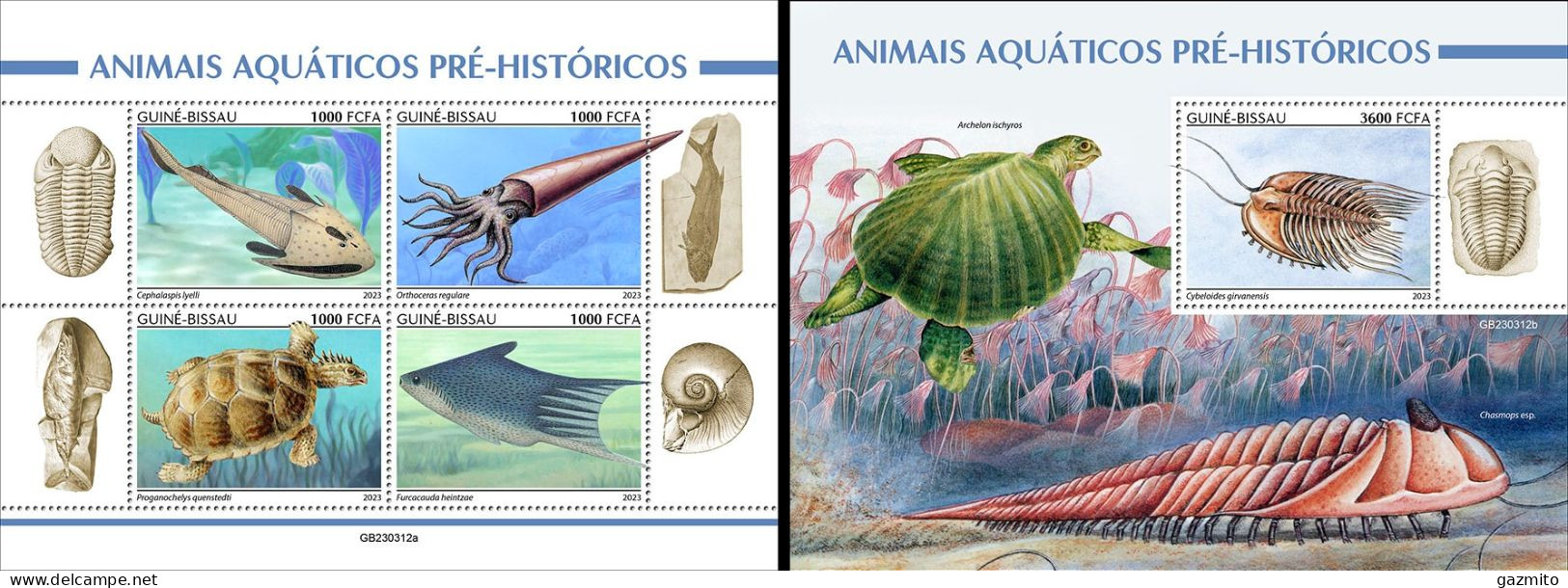 Guinea Bissau 2023, Animals, Prehistoric Water Animals, Turtle, 4val In BF +BF - Turtles