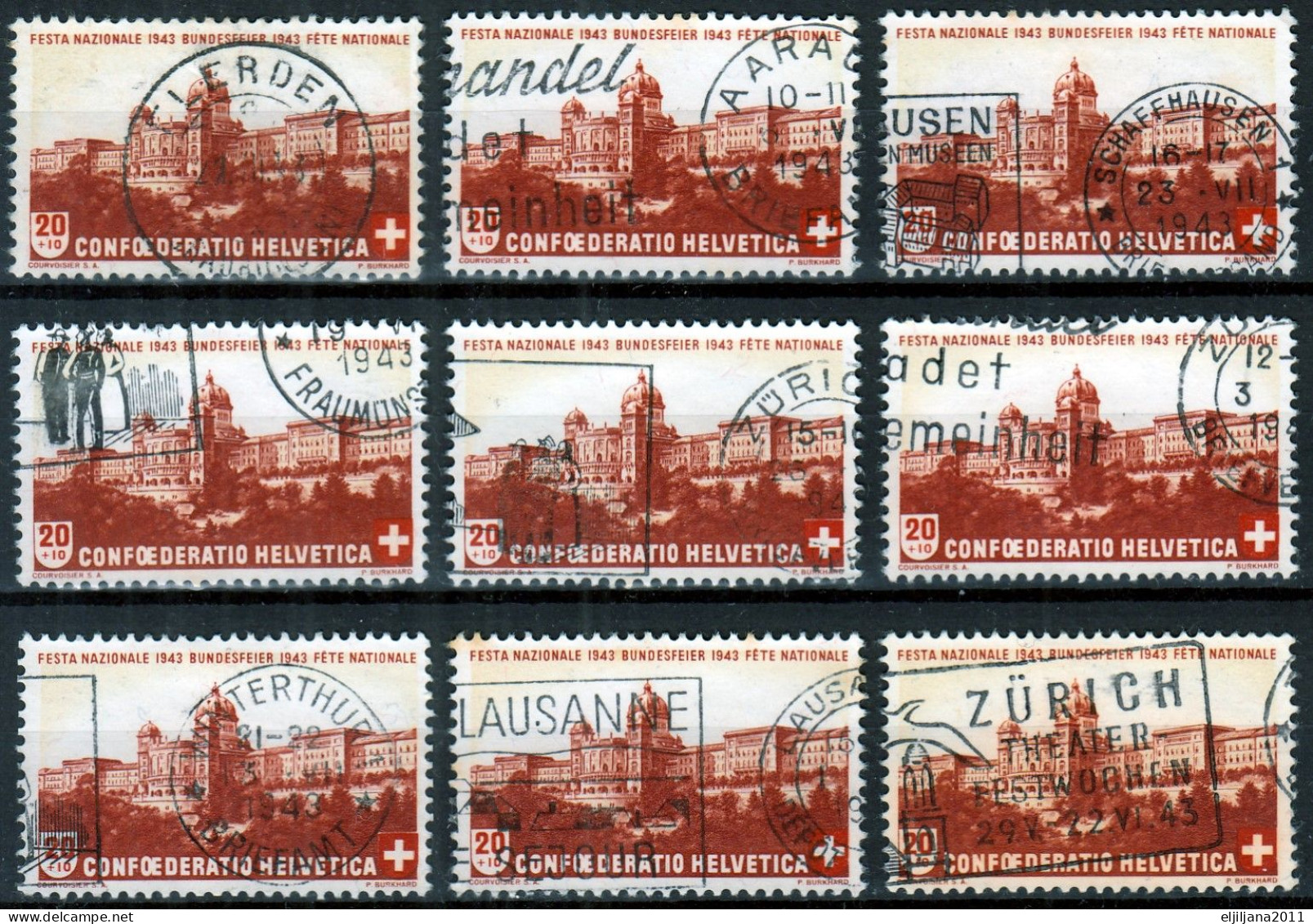 Switzerland / Helvetia / Schweiz / Suisse 1943 ⁕ Pro Patria Mi.421 ⁕ 9v Used - Nice Postmark - Used Stamps