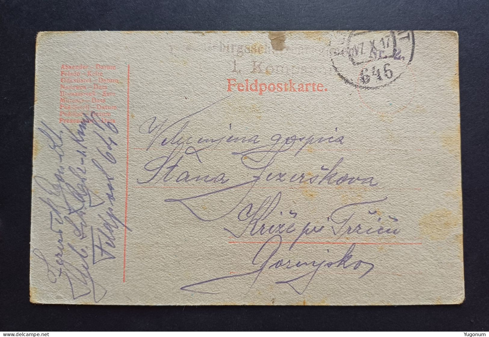 Yugoslavia, Slovenia 1917 Feldpostkarte , Sent To Krize Pri Trzicu (No 3055) - Voorfilatelie