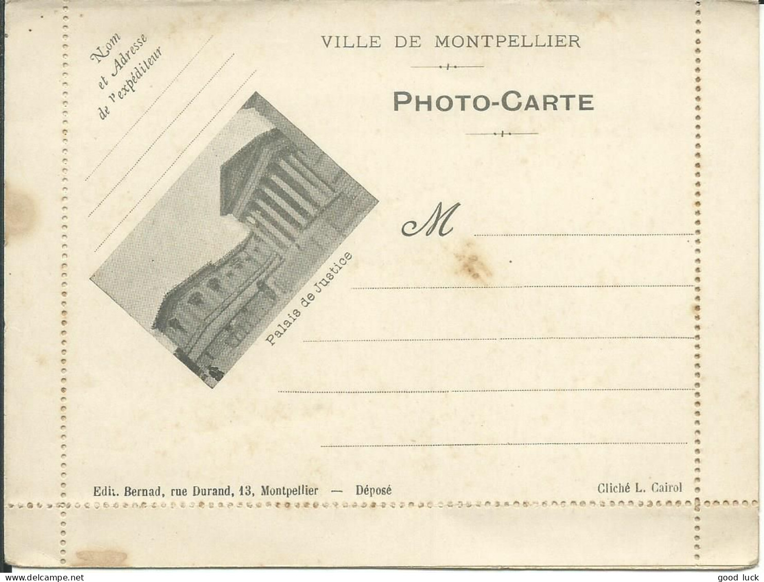 FRANCE CARTE-PHOTO MONTPELLIER ( HERAULT ) NON CIRCULEE    LETTRE COVER - Sonstige & Ohne Zuordnung