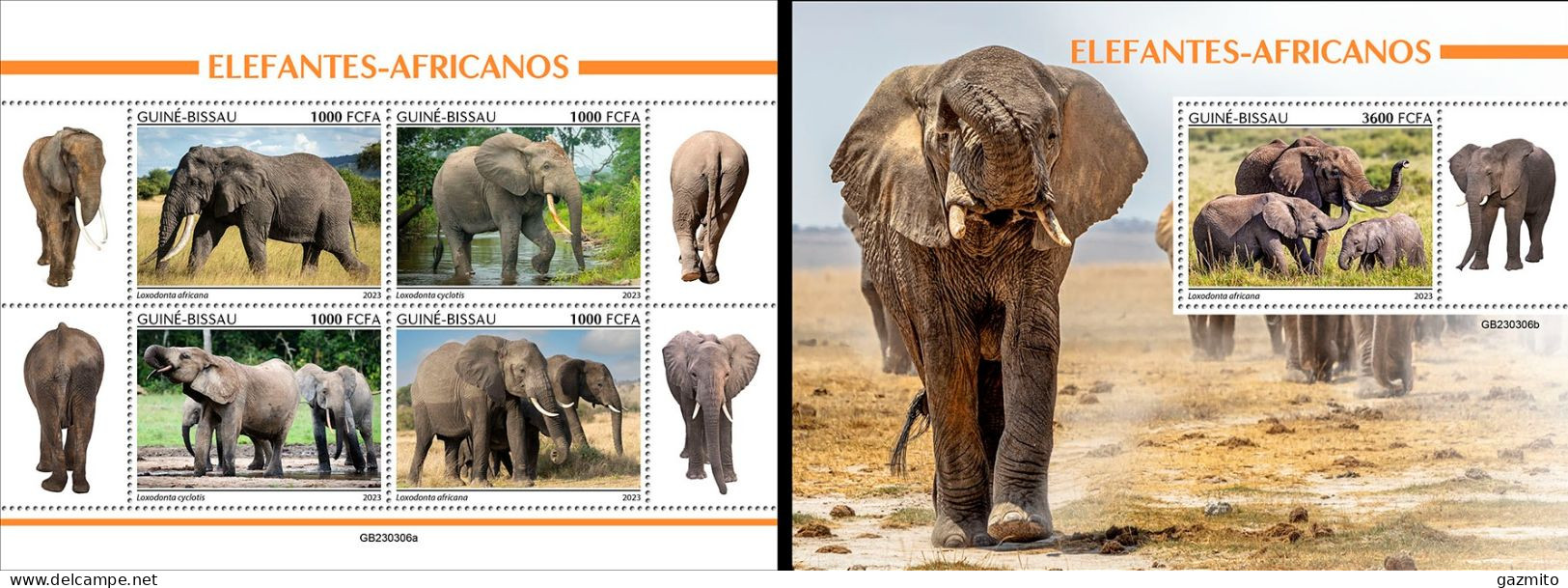 Guinea Bissau 2023, Animals, Elephants, 4val In BF +BF - Olifanten