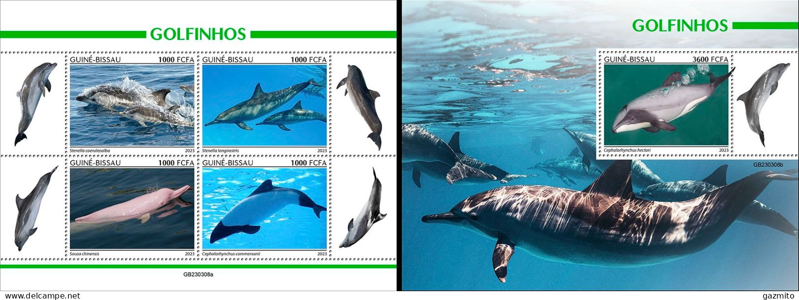 Guinea Bissau 2023, Animals, Dolphins, 4val In BF +BF - Dolphins