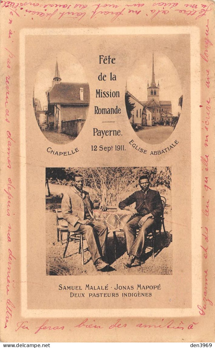 Suisse - VD - PAYERNE - Fête De La Mission Romande - Malalé & Jonas Mapopé, 2 Pasteurs Indigènes - Voyagé 1911 (2 Scans) - Payerne