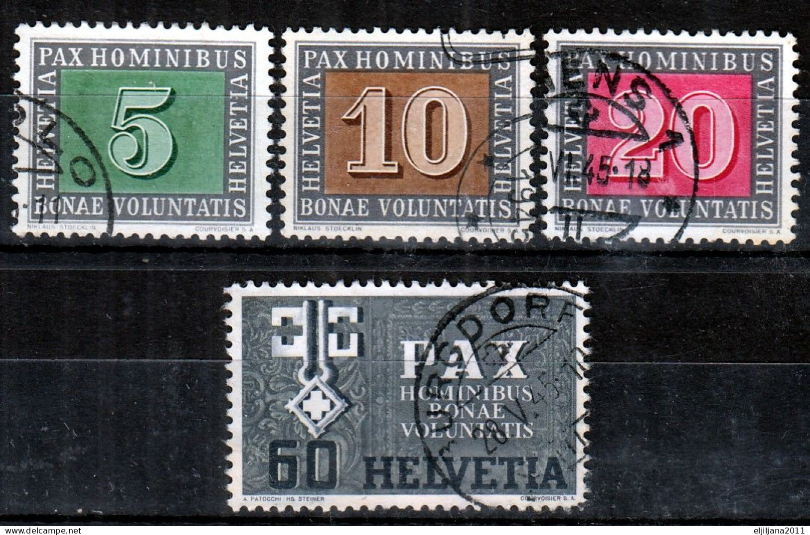 Switzerland / Helvetia / Schweiz / Suisse 1945 ⁕ PAX Mi.447-449, 453 ⁕ 4v Used - Usados