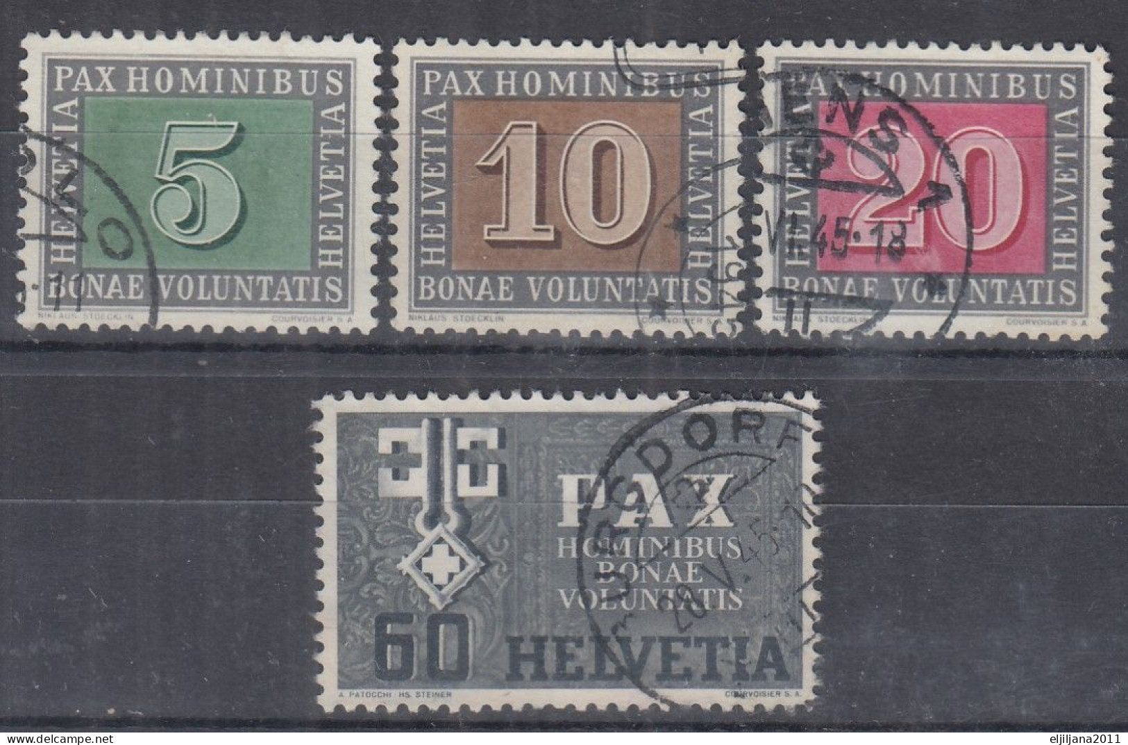 Switzerland / Helvetia / Schweiz / Suisse 1945 ⁕ PAX Mi.447-449, 453 ⁕ 4v Used - Used Stamps