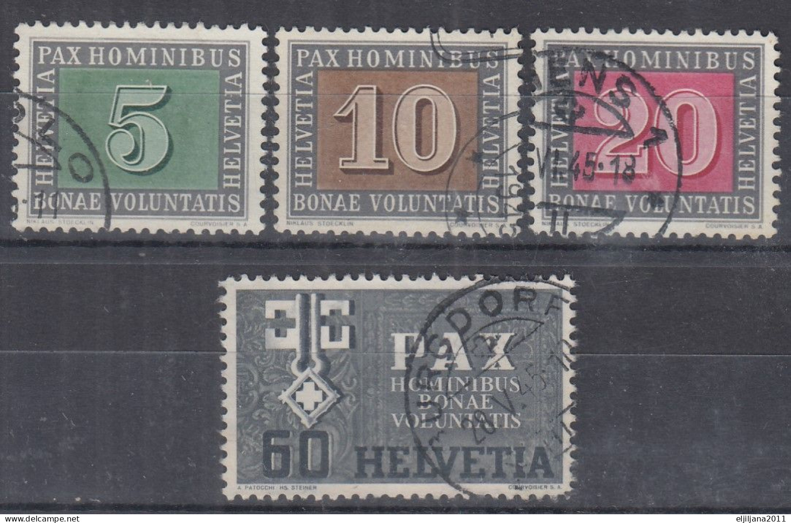 Switzerland / Helvetia / Schweiz / Suisse 1945 ⁕ PAX Mi.447-449, 453 ⁕ 4v Used - Usati