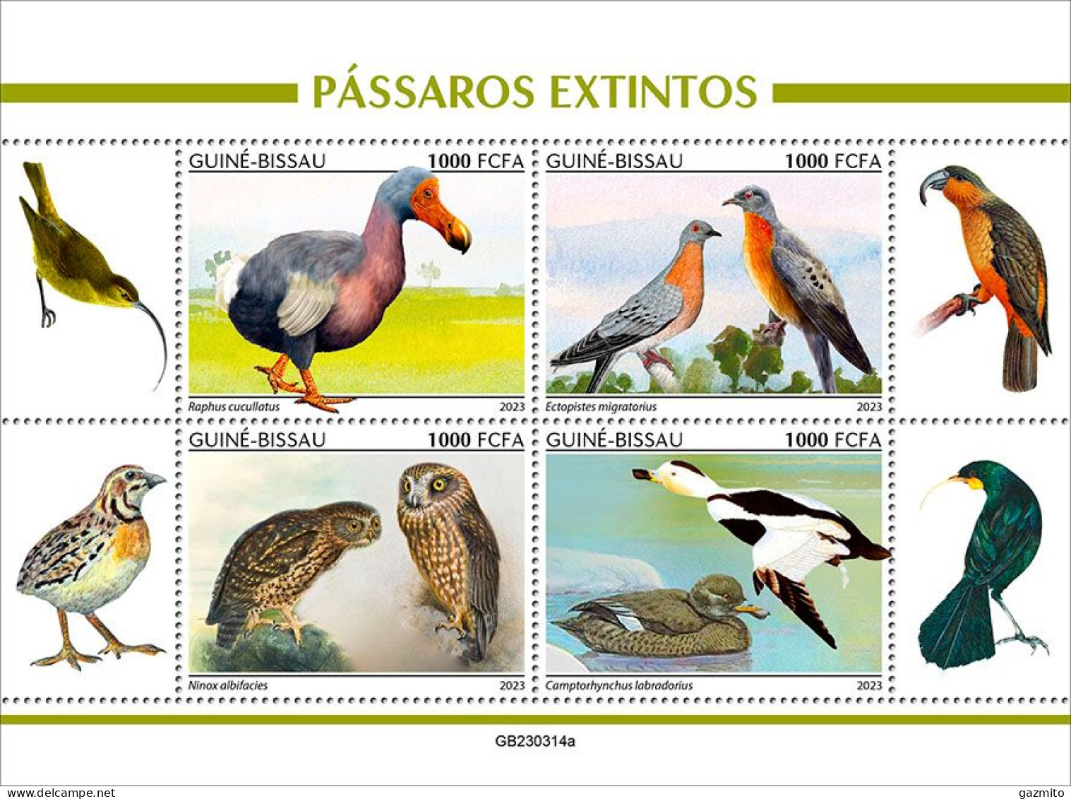 Guinea Bissau 2023, Animals, Extinct Birds, Owls, Dodo, Pigeon, Ducks, 4val In BF - Palomas, Tórtolas