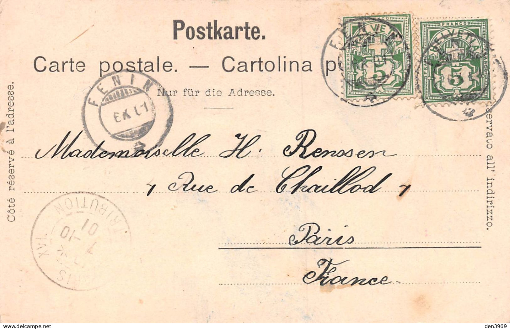 Suisse - NE - Fenin - Au Camp - Le Barbier - Précurseur Voyagé 1901 (2 Scans) - Autres & Non Classés
