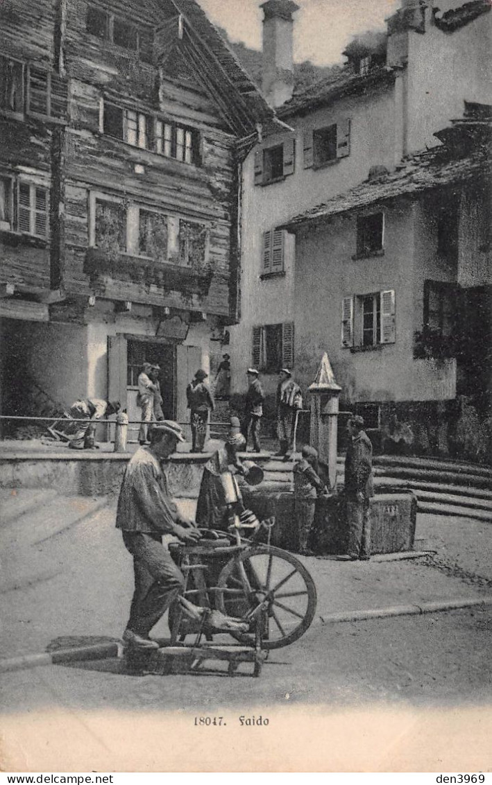 Suisse - TI - FAIDO - Rémouleur Sur La Place - Fontaine - Voyagé 1907 (2 Scans) - Faido