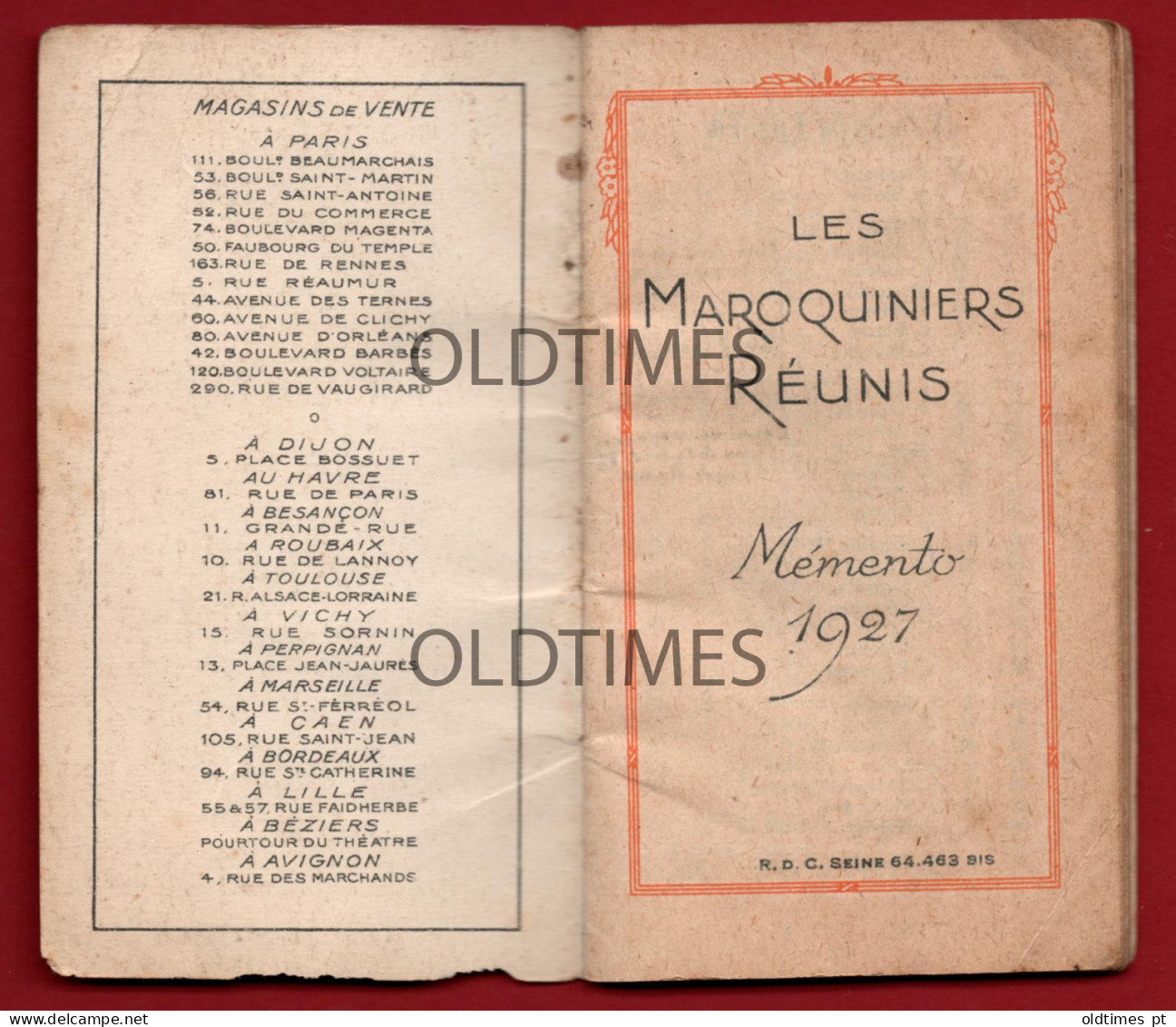 FRANCE - PARIS - LES MAROQUINIERS REUNIS - MÉMENTO - CALENDAR - CALENDÁRIO 1927 - Tamaño Grande : 1921-40