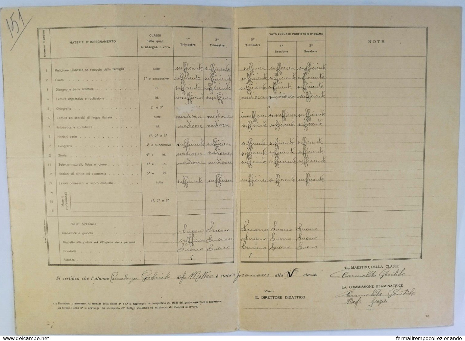 Bp76 Pagella Fascista Opera Balilla Regno D'italia  Poggio Imperiale Foggia 1928 - Diploma & School Reports