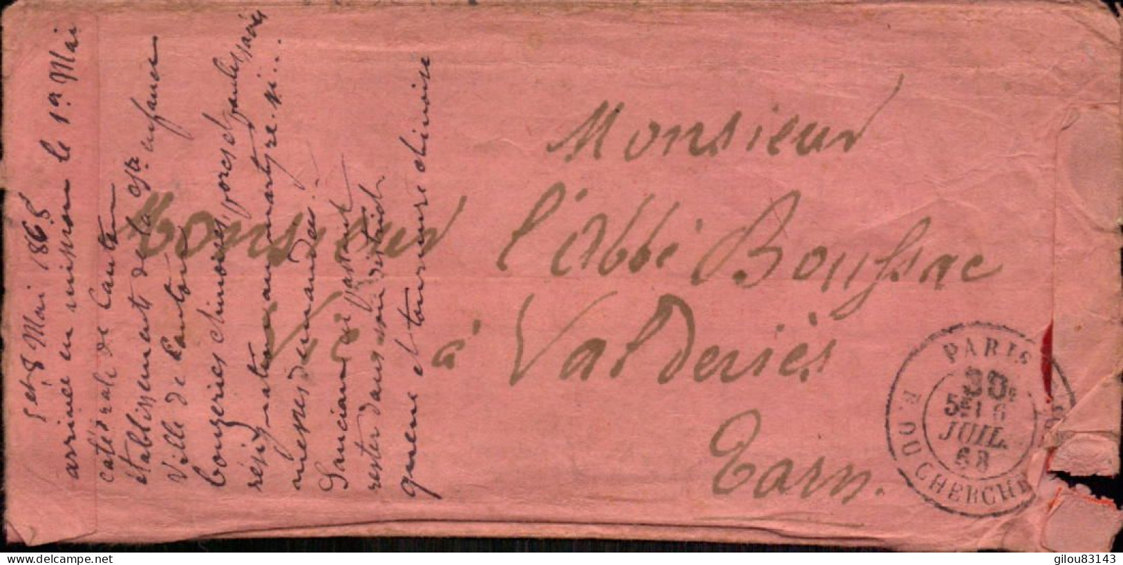 Lettre De Canton Chine, Ile De Canton Pour La France Abbè Boussac à Valderiés, Perigueux à Toulouse, Albi, Tarn, 1868 - Brieven En Documenten