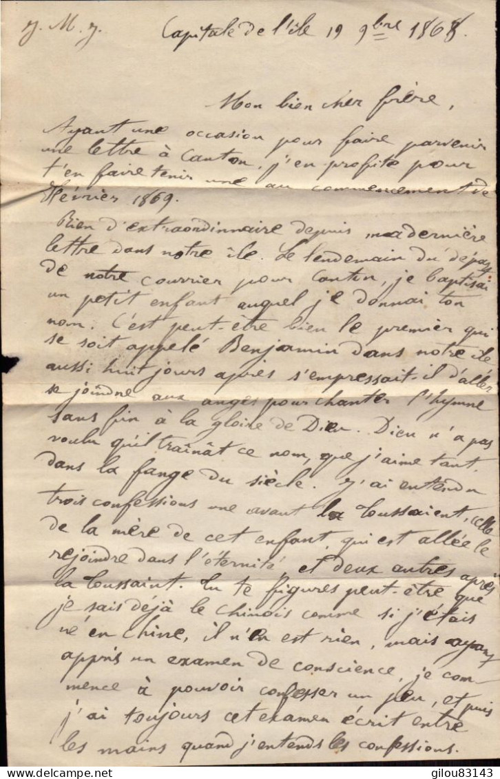 Lettre De Canton Chine, Ile De Canton Pour La France Abbè Boussac à Valderiés, Perigueux à Toulouse, Albi, Tarn, 1868 - Briefe U. Dokumente