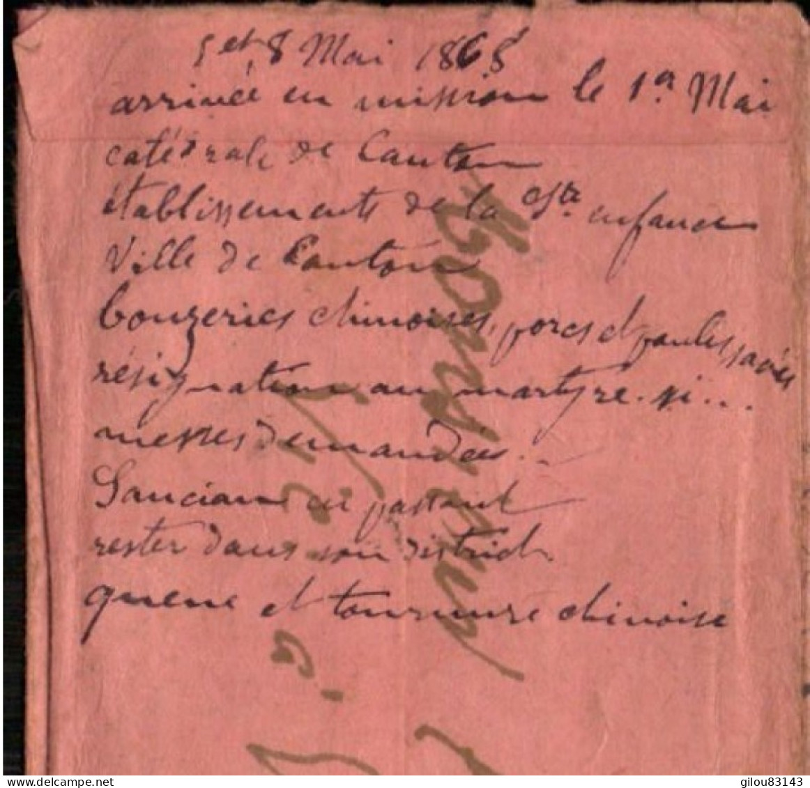 Lettre De Canton Chine, Ile De Canton Pour La France Abbè Boussac à Valderiés, Perigueux à Toulouse, Albi, Tarn, 1868 - Briefe U. Dokumente