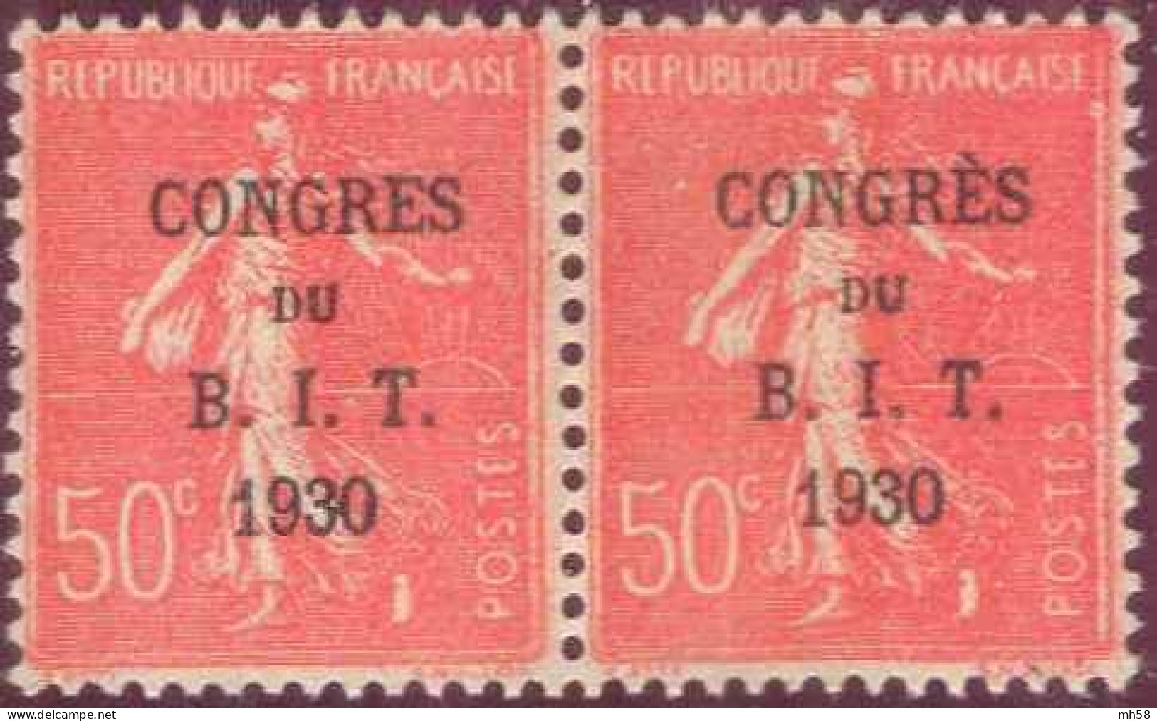 FRANCE - Paire Dont Un Sans Accent Sur E De Congrès Neuf ** - N° 264 Et 264a 50c Rouge Semeuse Lignée Congrès B.I.T 1930 - 1903-60 Semeuse Lignée