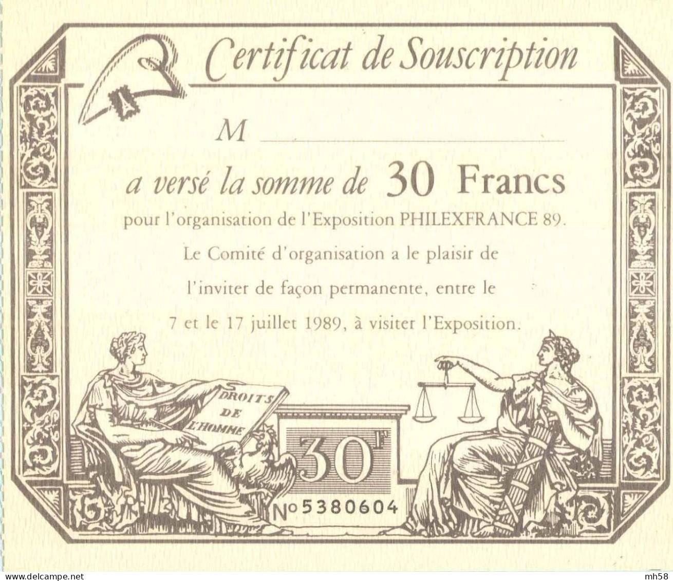 FRANCE 1989 - Bloc N° 11 Neuf ** Avec Certificat Souscription - Bicentenaire Révolution Déclaration Droits Homme Citoyen - Ungebraucht