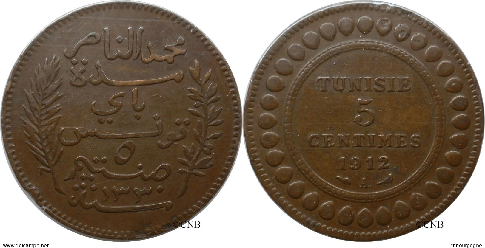 Tunisie - Protectorat Français - Naceur Bey - 5 Centimes 1912-AH1330 A - TTB/XF40 - Mon6009 - Tunisie