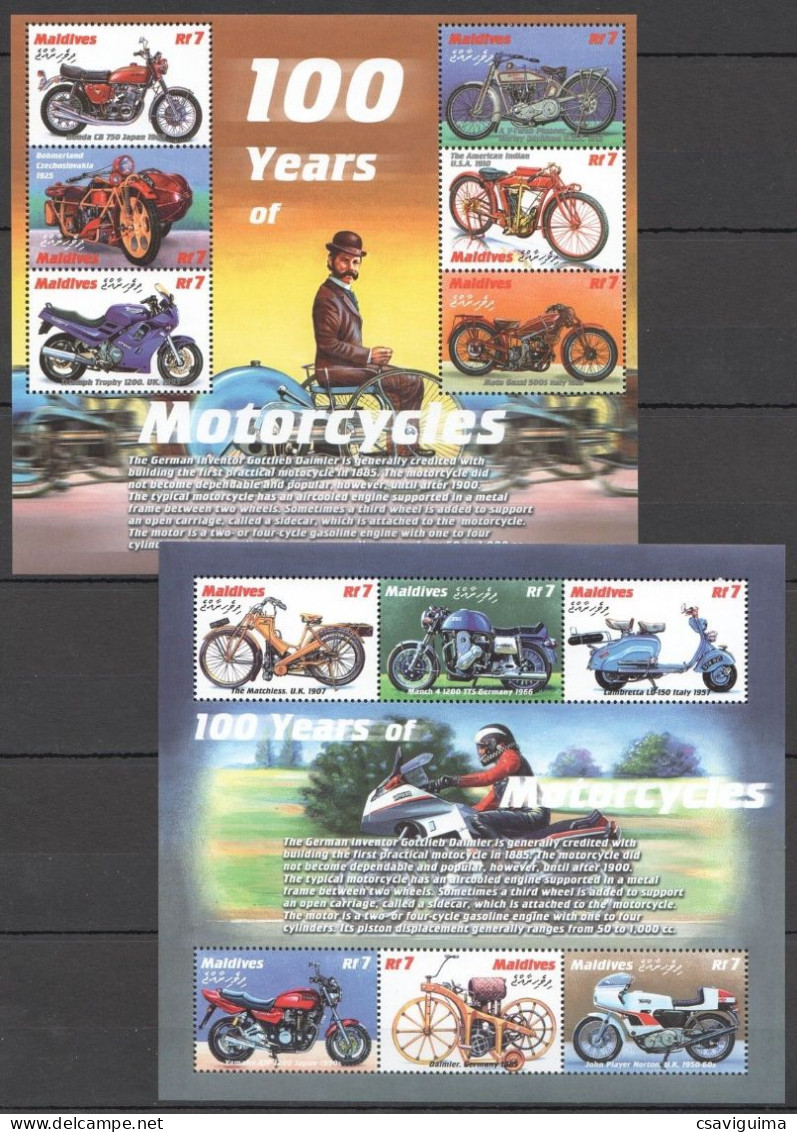 Maldives - 2000 - 100 Years Of Motorcycles - Yv 3015/20 + 3049/54 - Motorräder