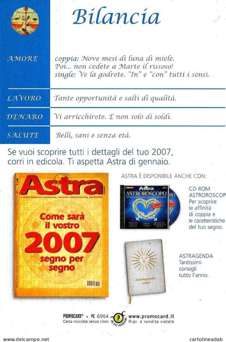 [MD9404] CPM - ASTRA SEGNI ZODIACALI - BILANCIA - PROMOCARD 6954 - PERFETTA - Non Viaggiata - Astrology