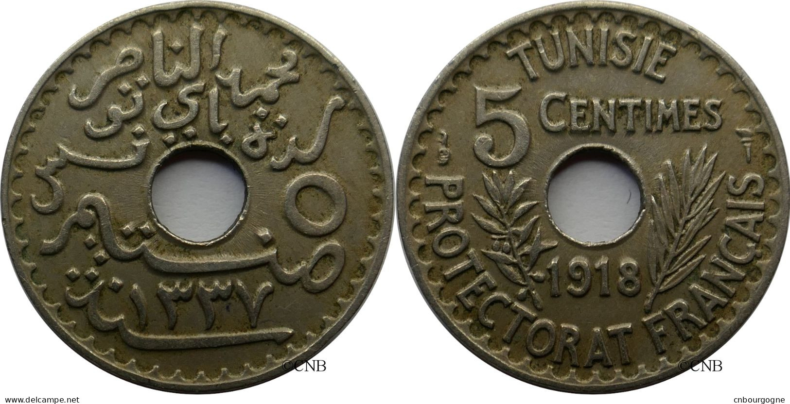 Tunisie - Protectorat Français - Naceur Bey - 5 Centimes 1918-AH1337 - TTB/XF45 - Mon4833 - Tunisia