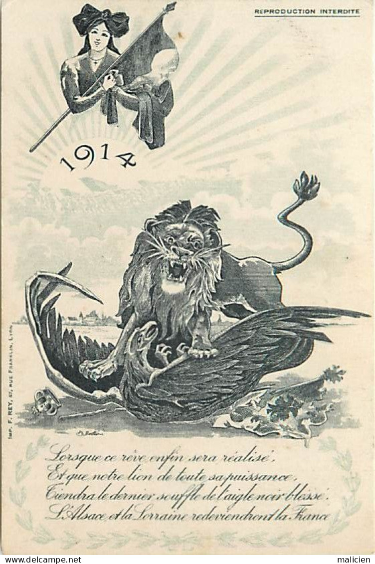 - Guerre 1914-18 -ref-N457- Illustrateur Berthier - Le Lion Et L Aigle Noir  - 1914 - Satiriques - - Guerre 1914-18