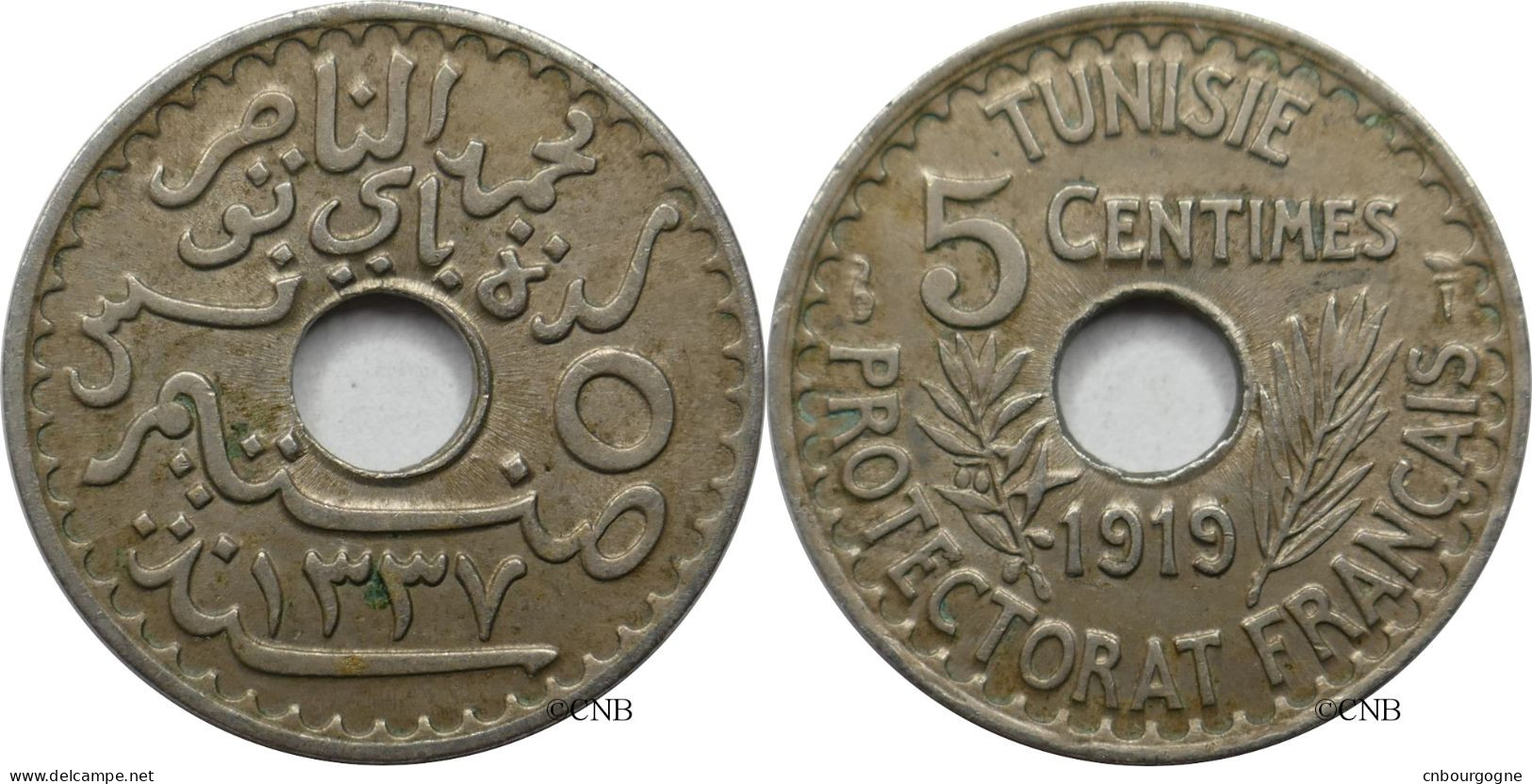 Tunisie - Protectorat Français - Naceur Bey - 5 Centimes 1919-AH1337 - TTB+/AU50 - Mon5553 - Tunesien