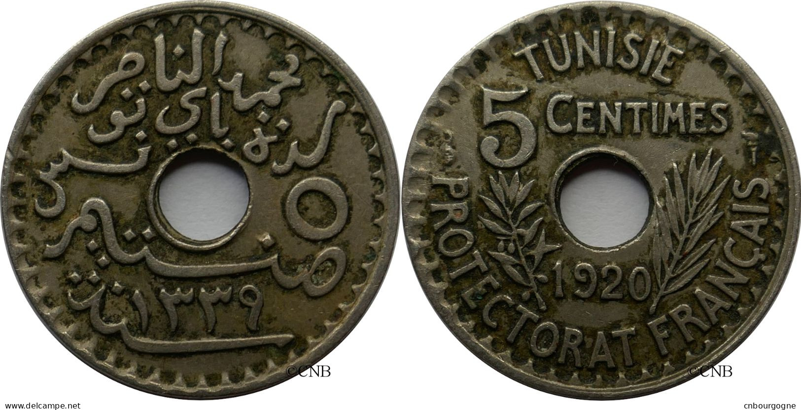 Tunisie - Protectorat Français - Naceur Bey - 5 Centimes 1920-AH1339 Grand Module - TTB/XF45 - Mon4835 - Tunisie