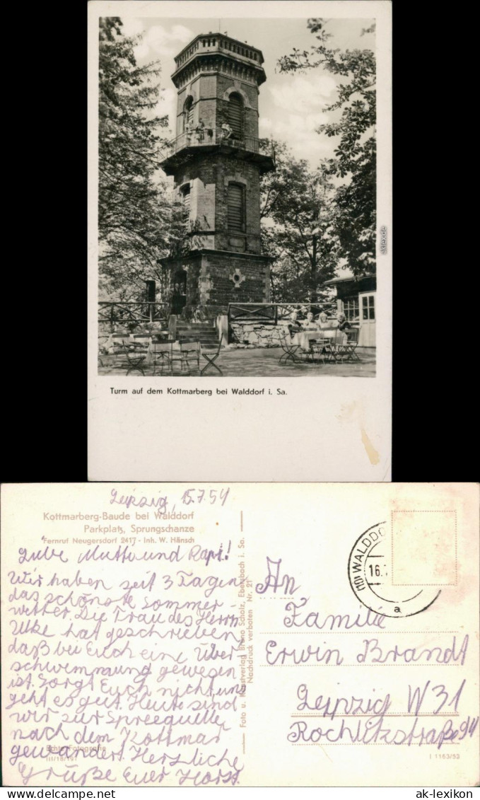 Ansichtskarte Löbau Restauration Kottmarberg/Kottmarbergbaude Mit Turm 1954 - Loebau