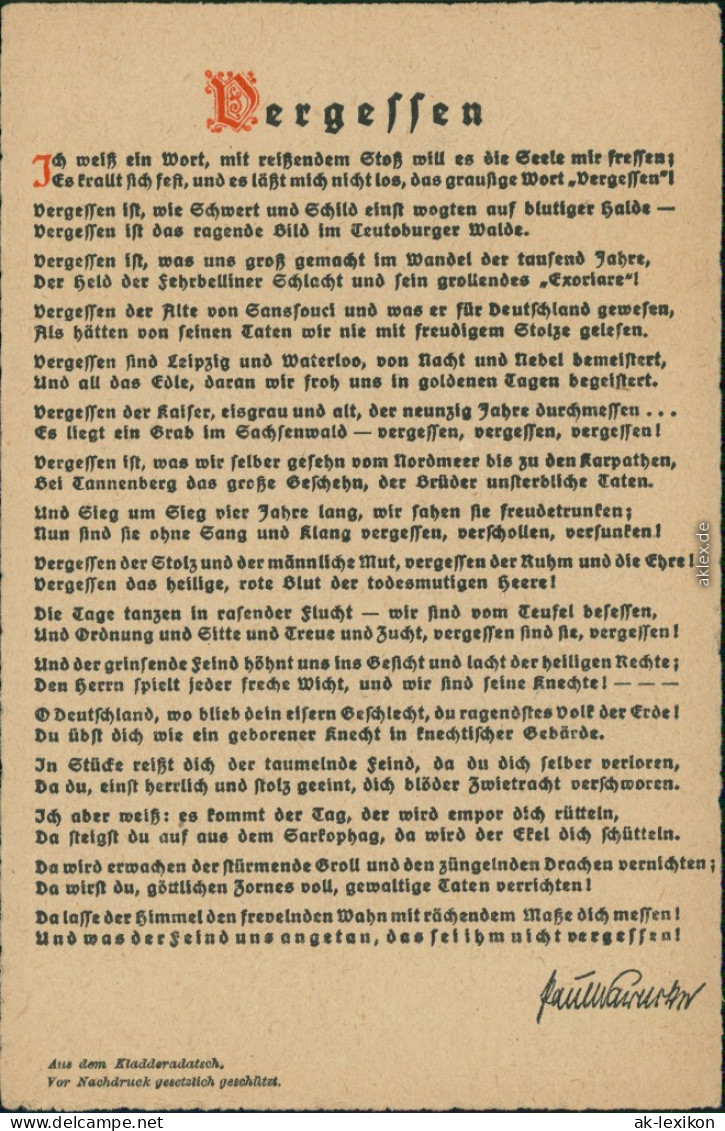 Postcard  Sprüche Menschen Soziales - Vergessen 1926 - Philosophie & Pensées