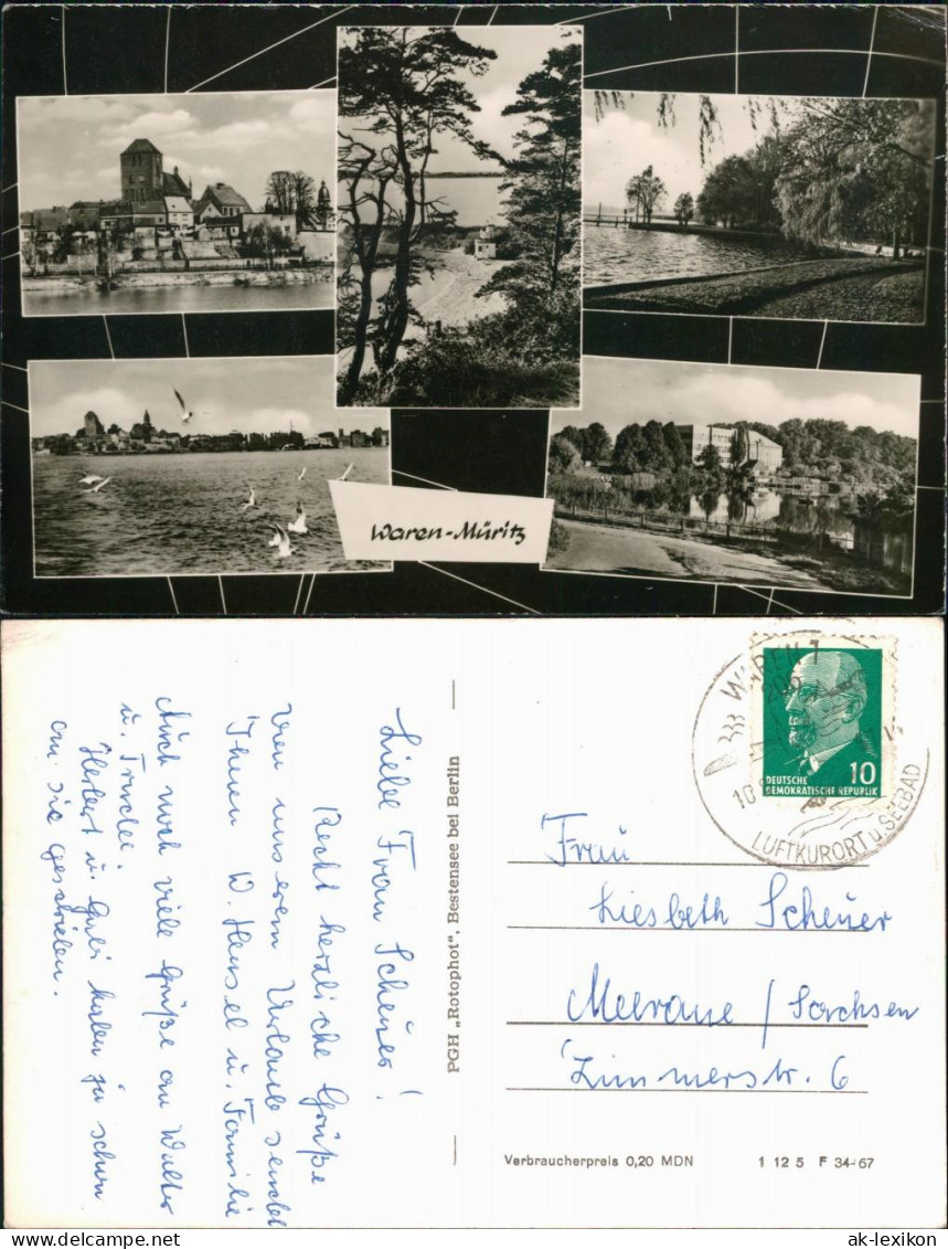 Ansichtskarte Waren (Müritz) Kirche, Müritz, Steg, Freibad 1967 - Waren (Mueritz)