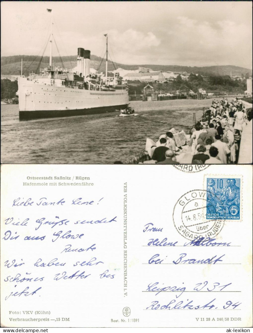 Ansichtskarte Sassnitz Saßnitz Hafen Mit Schwedenfähre 1958 - Sassnitz