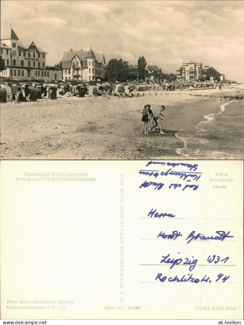 Ansichtskarte Kühlungsborn Strand Mit FDGB-Erholungsheimen 1961 - Kuehlungsborn