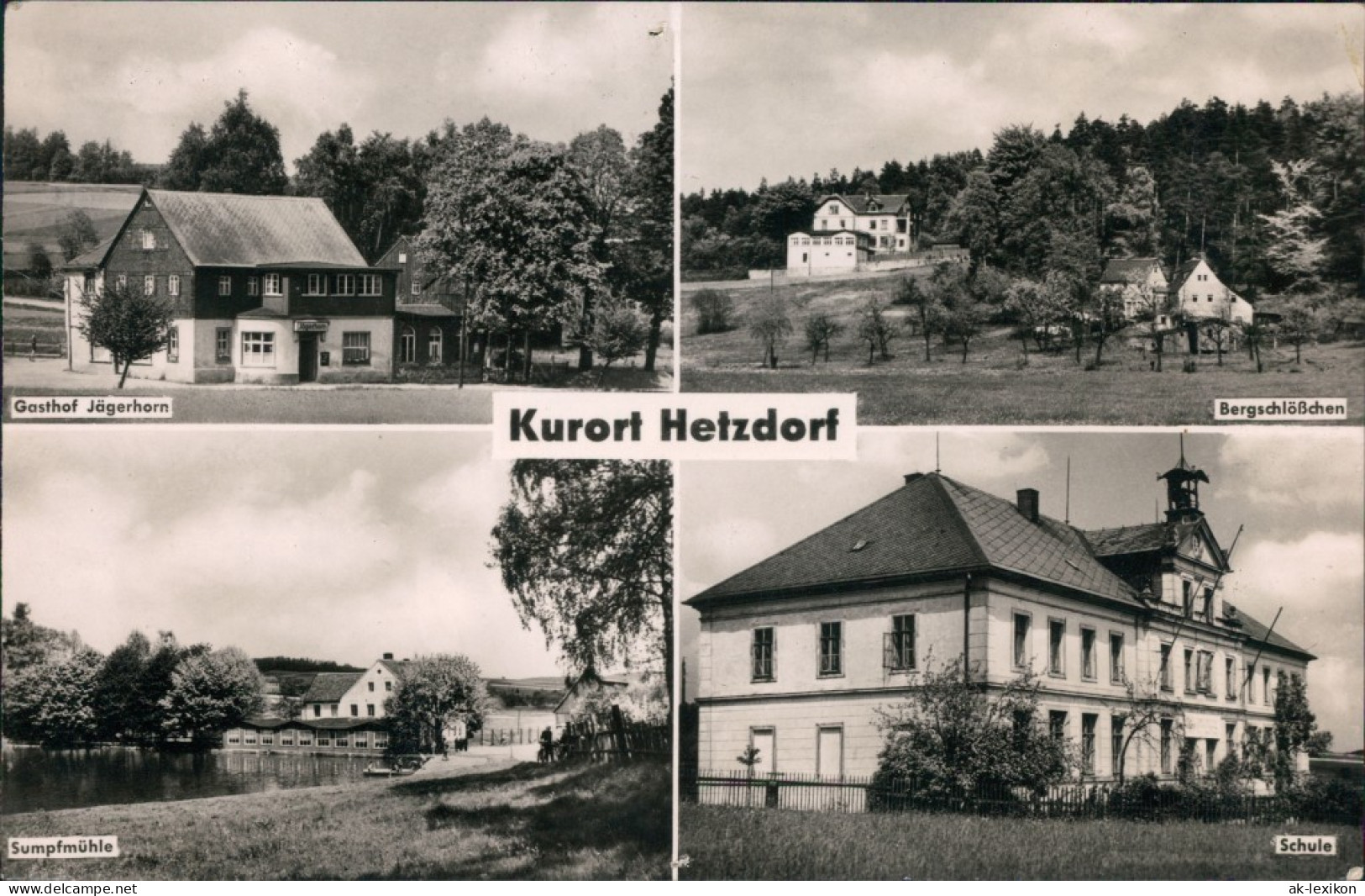 Hetzdorf-Halsbrücke Gasthof Jägerhorn, Bergschlößchen, Sumpfmühle, Schule 1960 - Hetzdorf