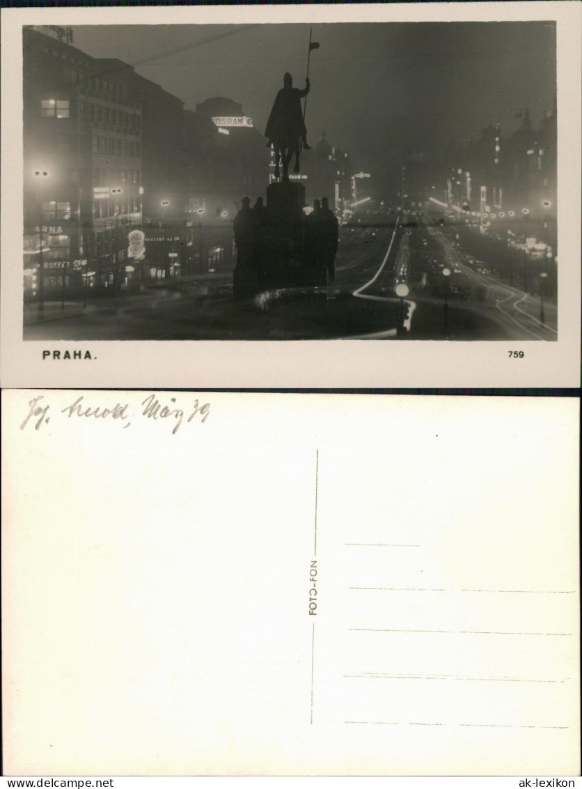 Ansichtskarte Prag Praha Wenzelplatz/Václavské Náměstí  Bei Nacht 1939 - Tchéquie