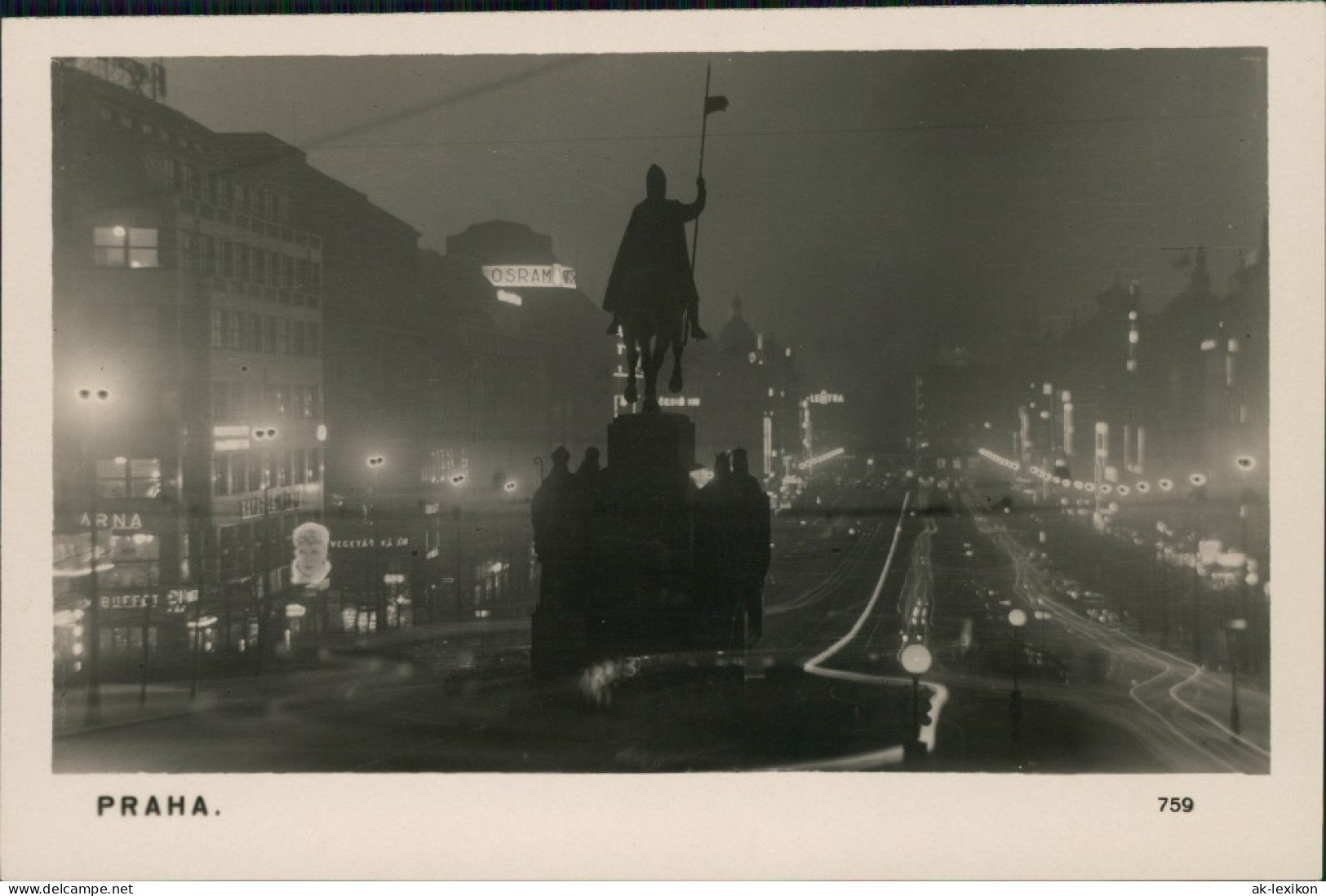 Ansichtskarte Prag Praha Wenzelplatz/Václavské Náměstí  Bei Nacht 1939 - Tchéquie