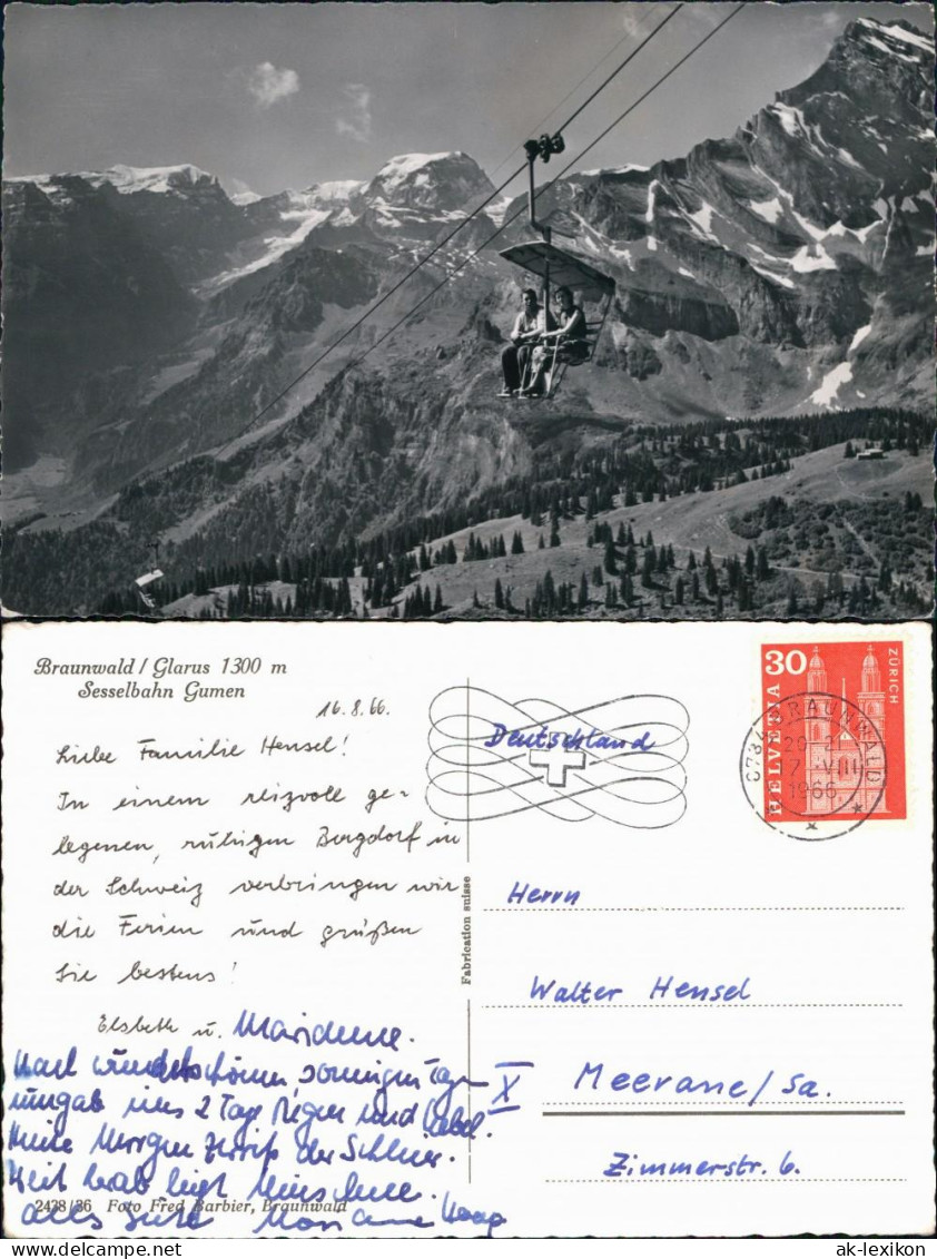 Ansichtskarte Braunwald GL Sesselbahn Gumen 1966 - Andere & Zonder Classificatie