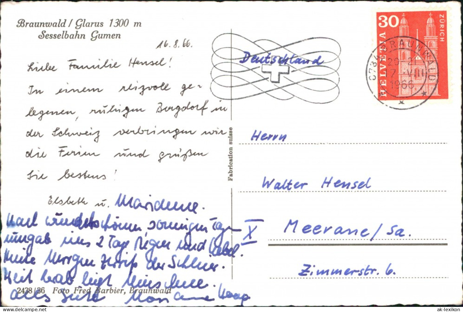 Ansichtskarte Braunwald GL Sesselbahn Gumen 1966 - Other & Unclassified