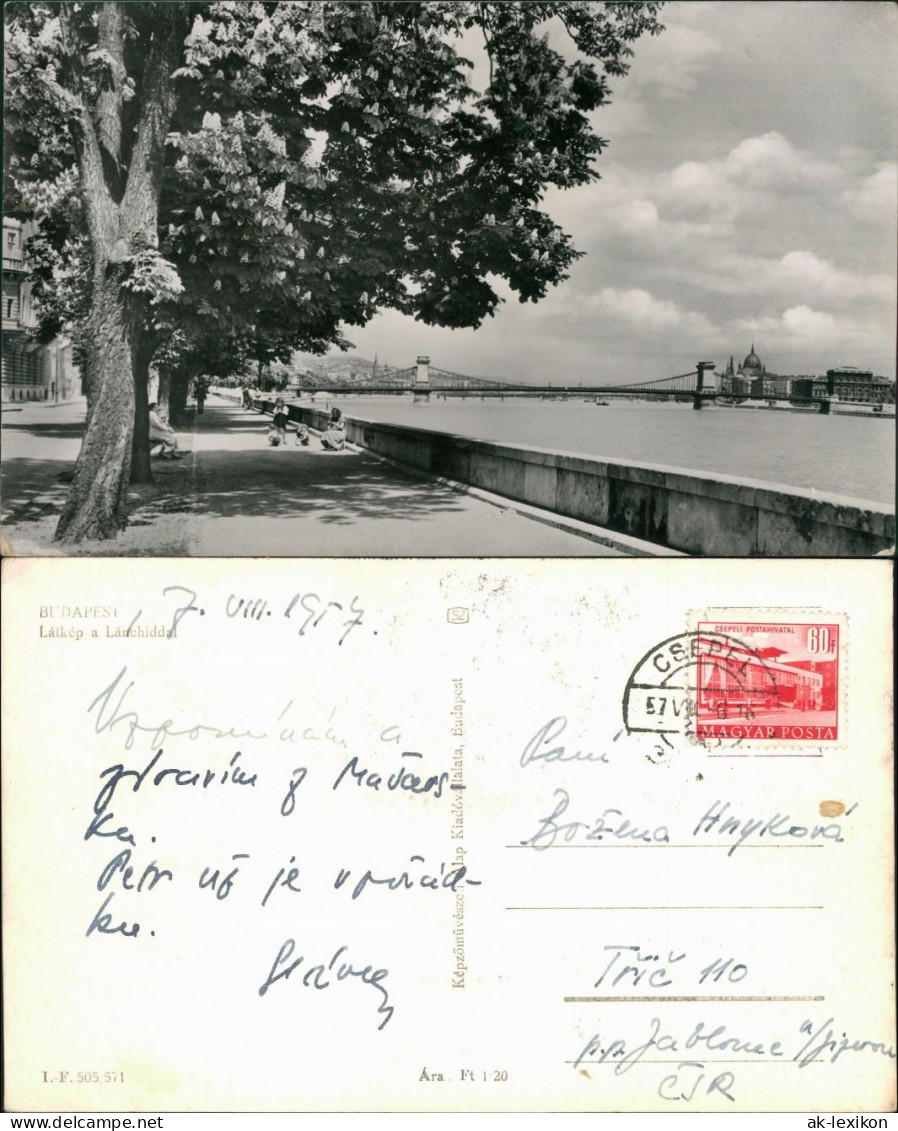 Postcard Budapest Látkép A Lánchiddal/Kettenbrücke 1957 - Hungary